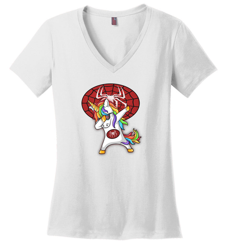 Unicorn Spider Man Dabbing - Ladies V-Neck