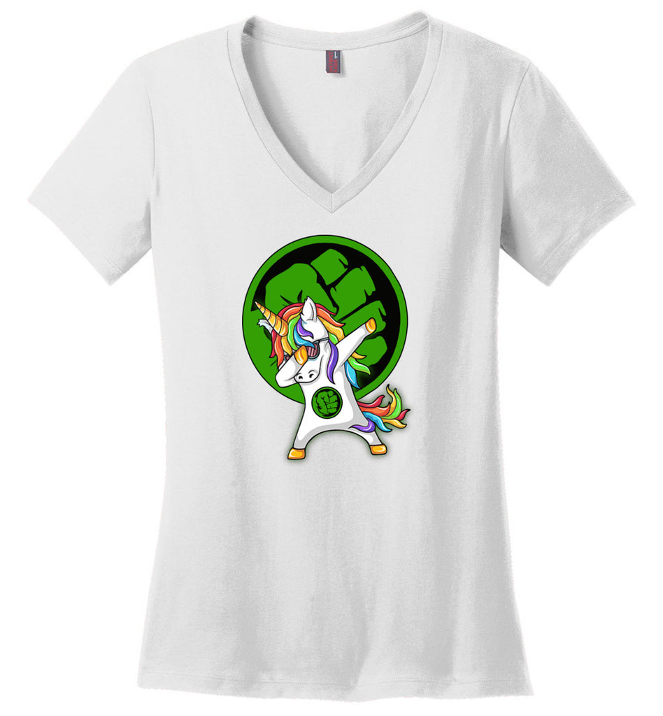 Unicorn Hulk Dabbing - Ladies V-Neck