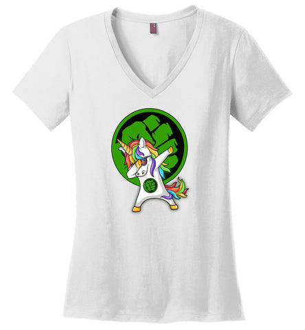 Unicorn Hulk Dabbing - Ladies V-Neck