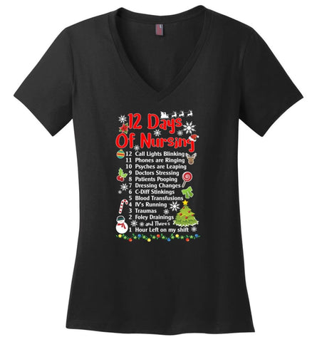 12 Days Of Nursing Christmas Gifts For Nurse Ladies V-Neck - Black / M