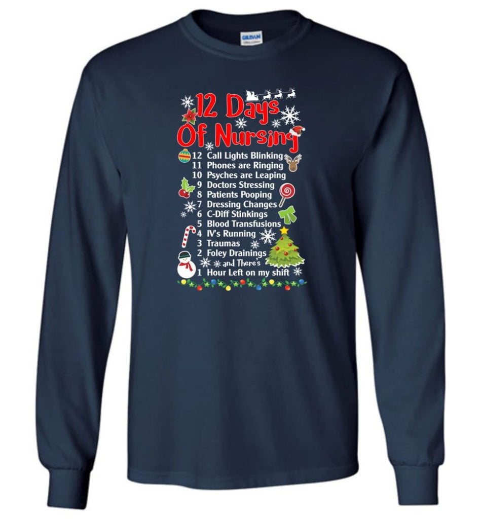12 Days Of Nursing Christmas Gifts For Nurse Long Sleeve T-Shirt - Navy / M