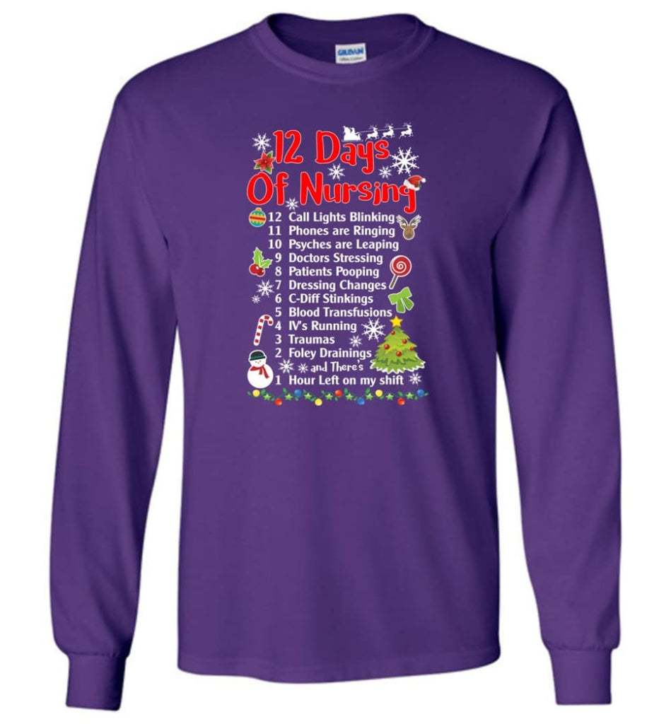 12 Days Of Nursing Christmas Gifts For Nurse Long Sleeve T-Shirt - Purple / M