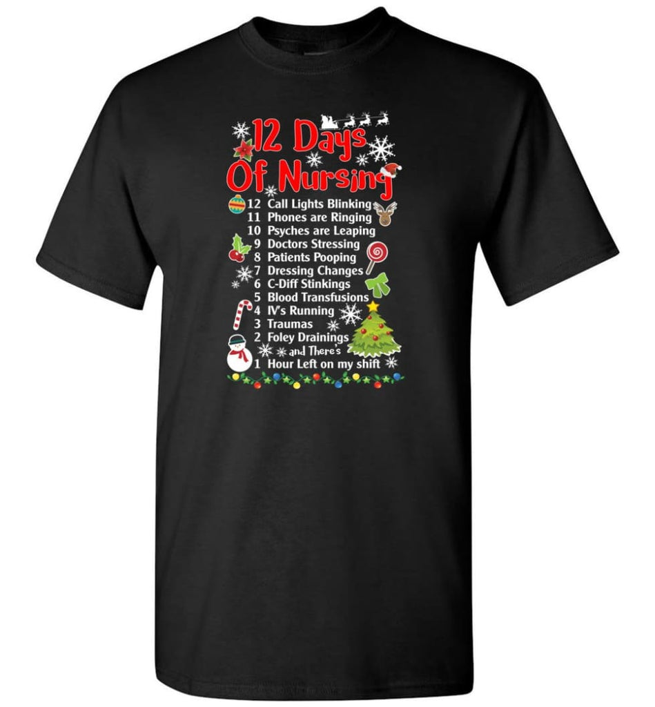 12 Days Of Nursing Christmas Gifts For Nurse T-Shirt - Black / S