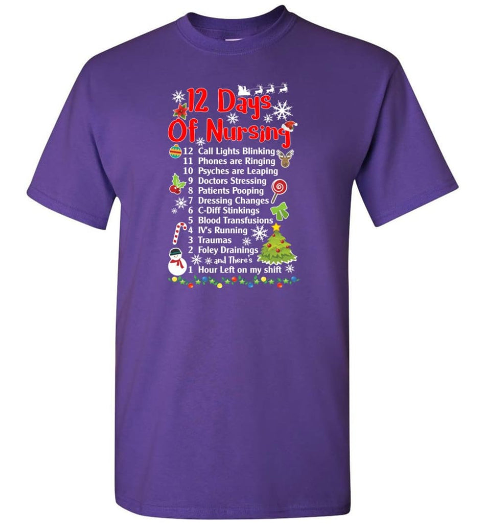 12 Days Of Nursing Christmas Gifts For Nurse T-Shirt - Purple / S