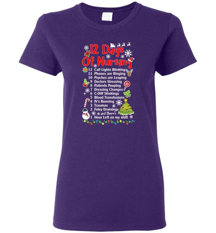 12 Days Of Nursing Christmas Gifts For Nurse Women T-Shirt - Purple / M