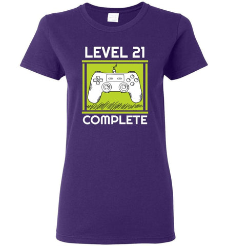 21st Birthday Gift for Gamer Video Games Level 21 Complete Women Tee - Purple / M