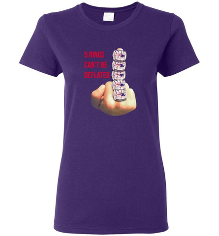 5 Rings Can’T Be Deflated Tom Brady New England Patriots Go Super Bowl Women Tee - Purple / M