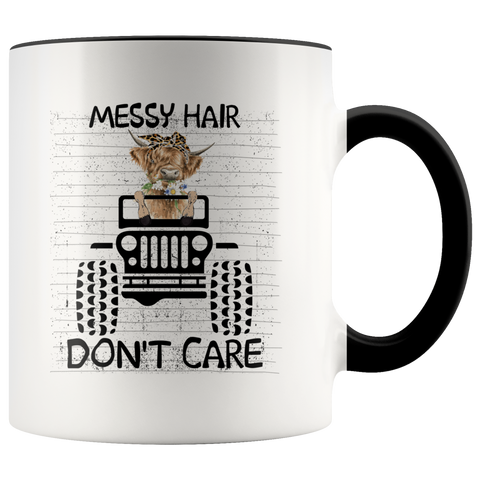 Messy Hair Cow Drives Don't Care Funny Gift For Jeep Owner Farmer Premium Accent Mug