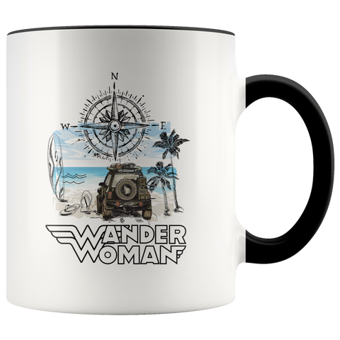 Wander Woman With Map Compass Jeep Funny Roadtrip Jeep Lady Gift Premium Accent Mug
