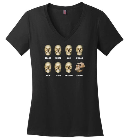 8 Skulls of Modern America Funny Shirt - Ladies V-Neck - Black / M