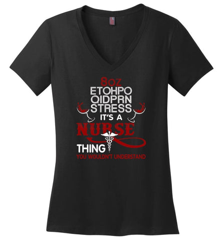 8oz Etohpo qidprn Stress It’s A Nurse Thing Funny Nurse Christmas Sweater - Ladies V-Neck - Black / M