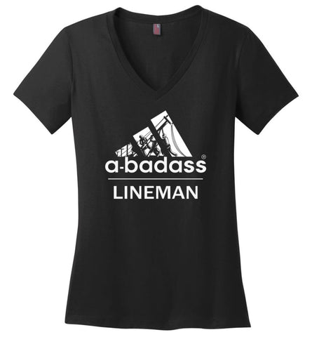 A Badass Lineman Shirts My Daddy Is A Lineman Shirt - Ladies V-Neck - Black / M
