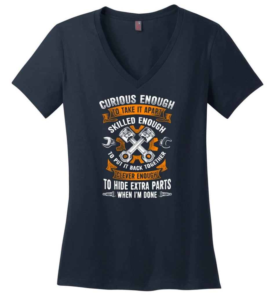 A Great Father Mechanic Mechanic Shirt For Father Ladies V-Neck - Navy / M
