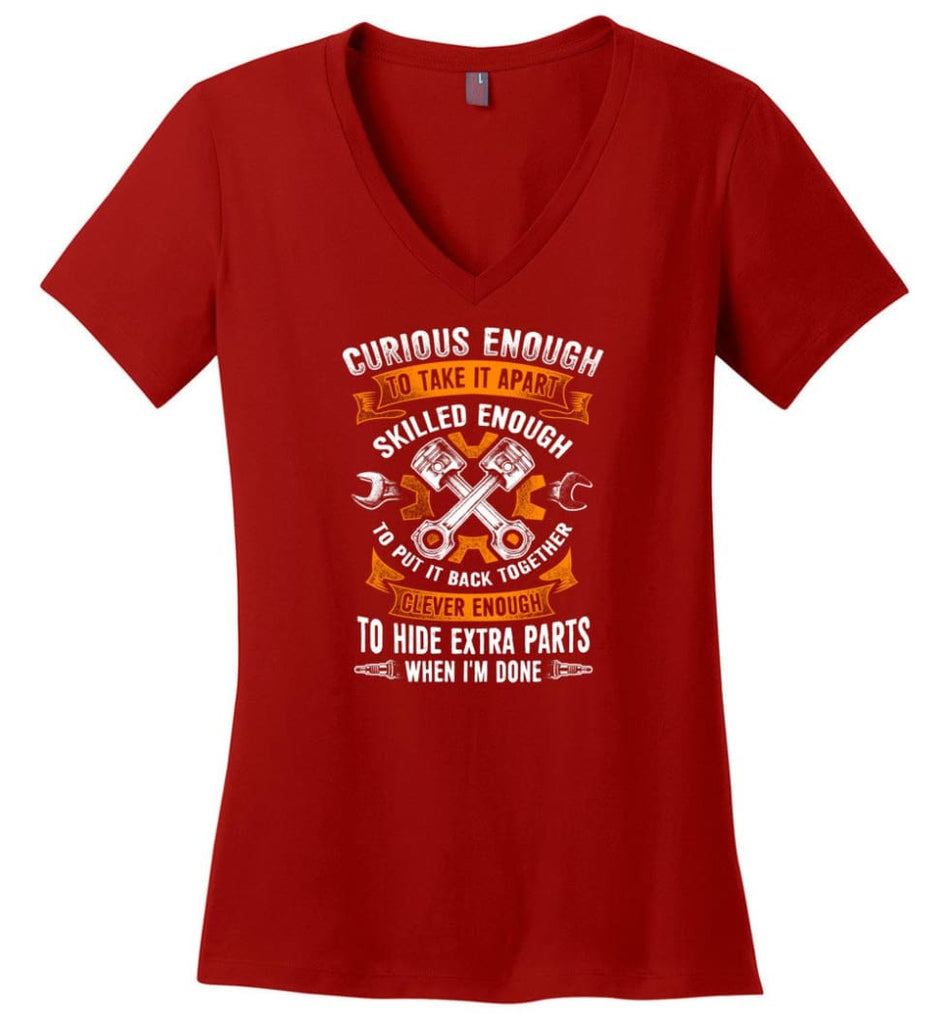 A Great Father Mechanic Mechanic Shirt For Father Ladies V-Neck - Red / M
