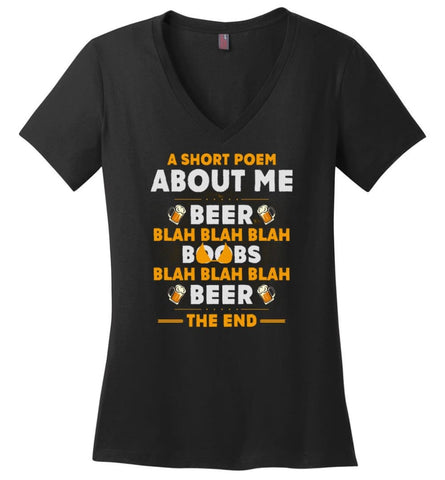 A Short Poem About Me is Beer Boobs Blah blah blah Funny Beer Lover Shirt - Ladies V-Neck - Black / M