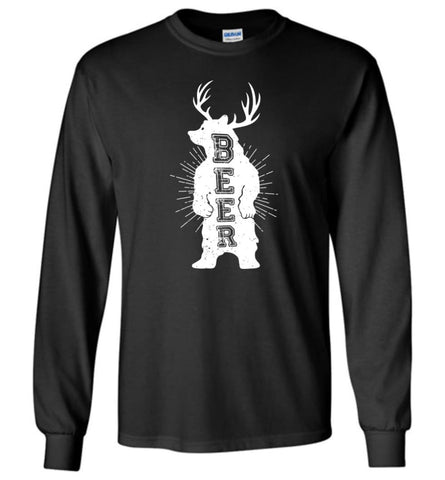 Alcohol Beer Papa Drinking Beer Bear Lover Grandpa Long Sleeve T-Shirt - Black / M