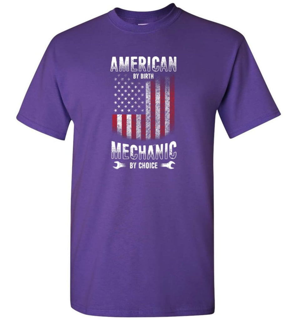 American By Birth Mechanic By Choice Shirt - Short Sleeve T-Shirt - Purple / S