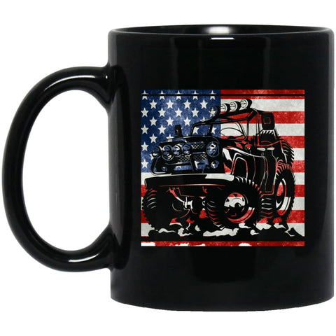 American Flag and Jeep Lover 11 oz Black Mug - Black / One Size - Drinkware
