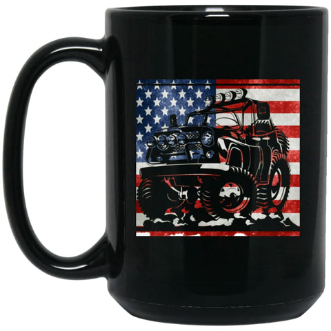 American Flag and Jeep Lover 15 oz Black Mug - Black / One Size - Drinkware