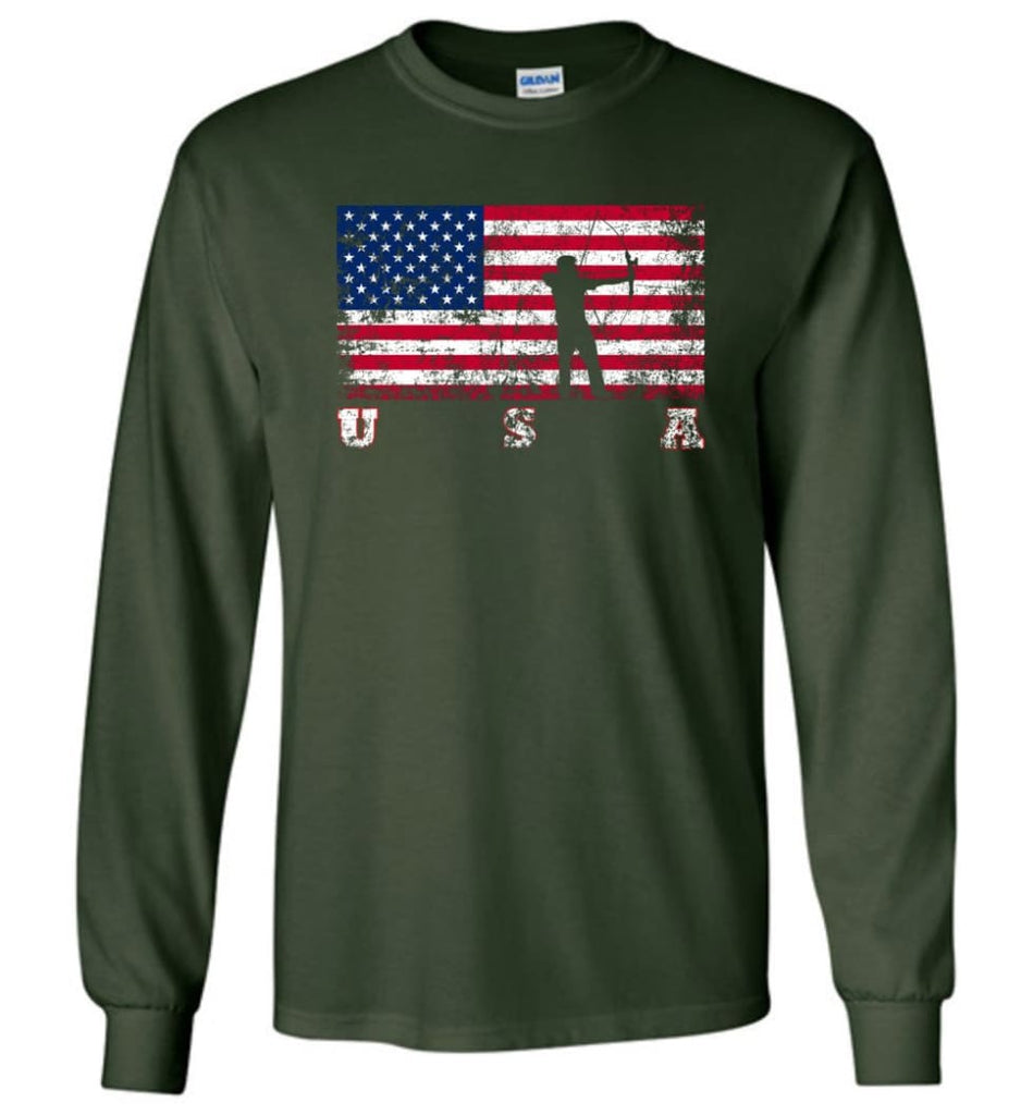 American Flag Archery Funny Archery Bow and Arrow Lover Gift Long Sleeve Shirt - Forest Green / M