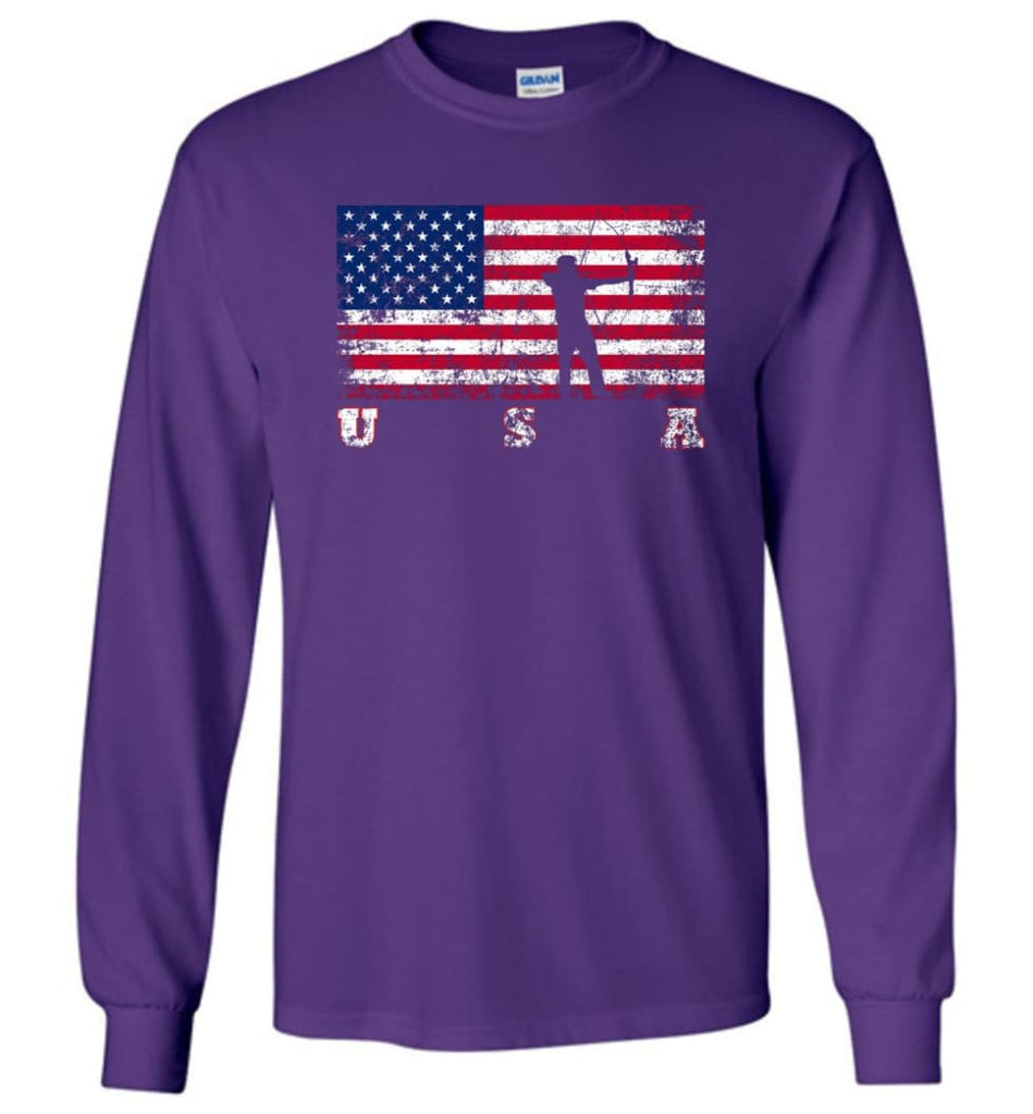 American Flag Archery Funny Archery Bow and Arrow Lover Gift Long Sleeve Shirt - Purple / M