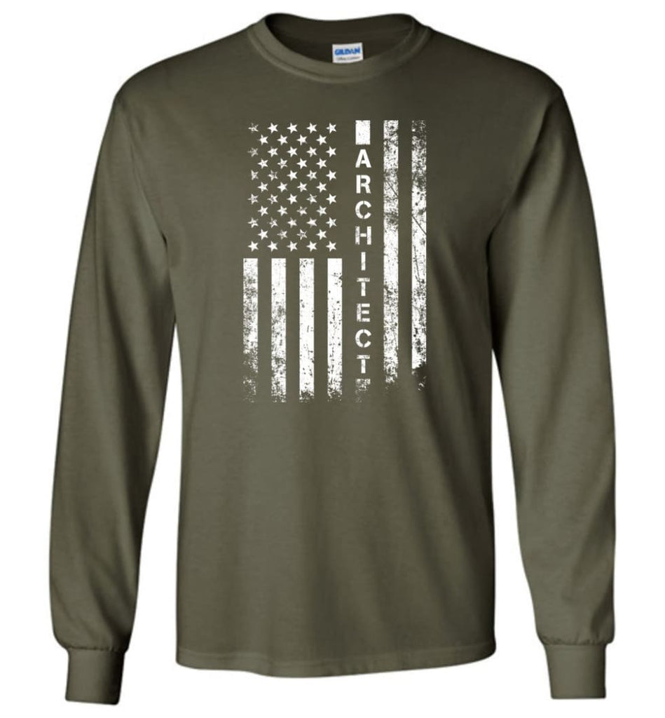 American Flag Architect - Long Sleeve T-Shirt - Military Green / M