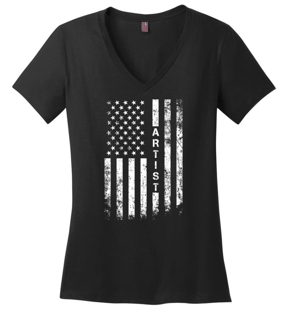 American Flag Artist Cool and Best Christmas Gifts for Artist Ladies V-Neck - Black / M