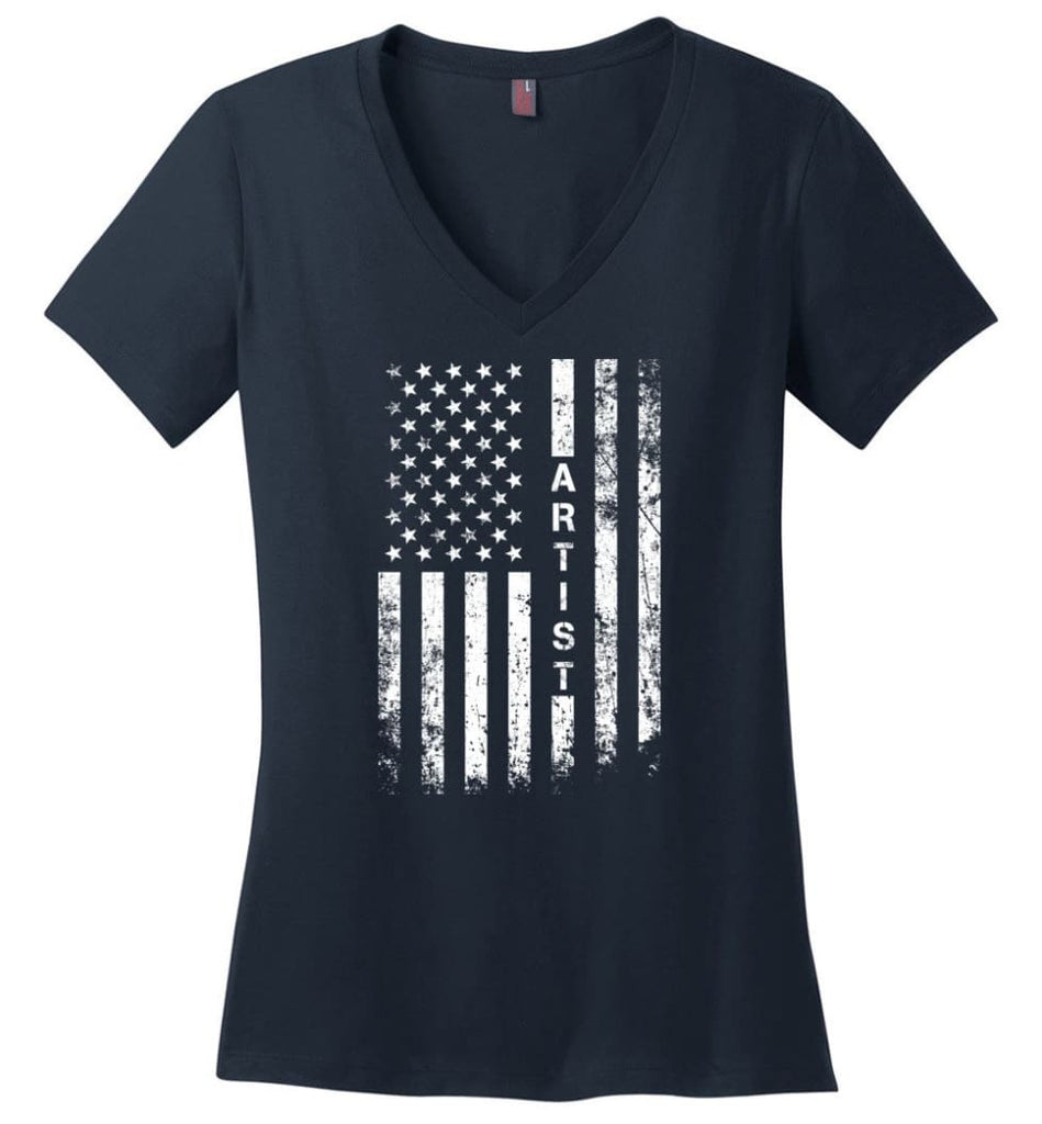 American Flag Artist Cool and Best Christmas Gifts for Artist Ladies V-Neck - Navy / M