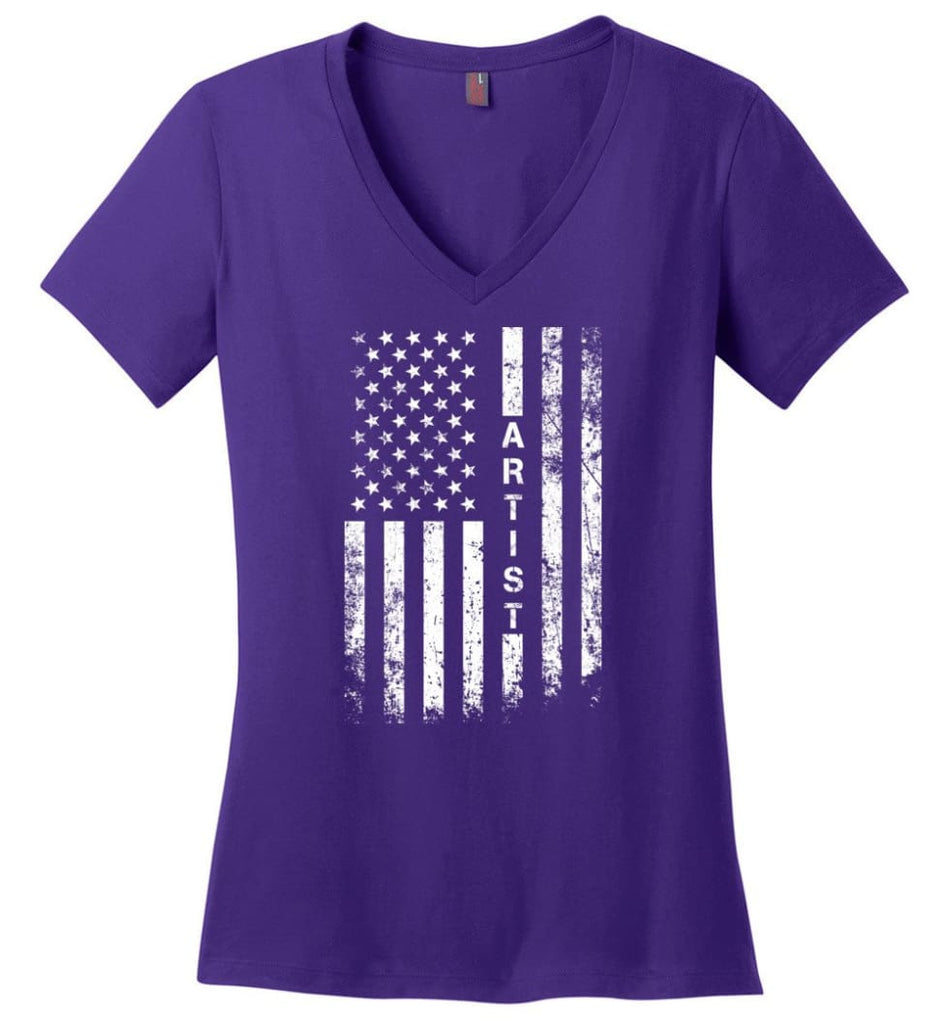 American Flag Artist Cool and Best Christmas Gifts for Artist Ladies V-Neck - Purple / M