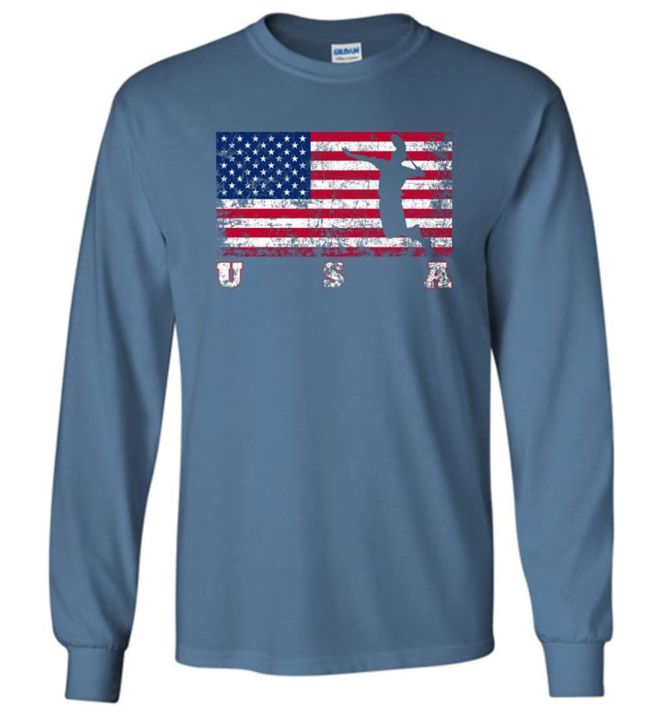 American Flag Badminton - Long Sleeve T-Shirt - Indigo Blue / M