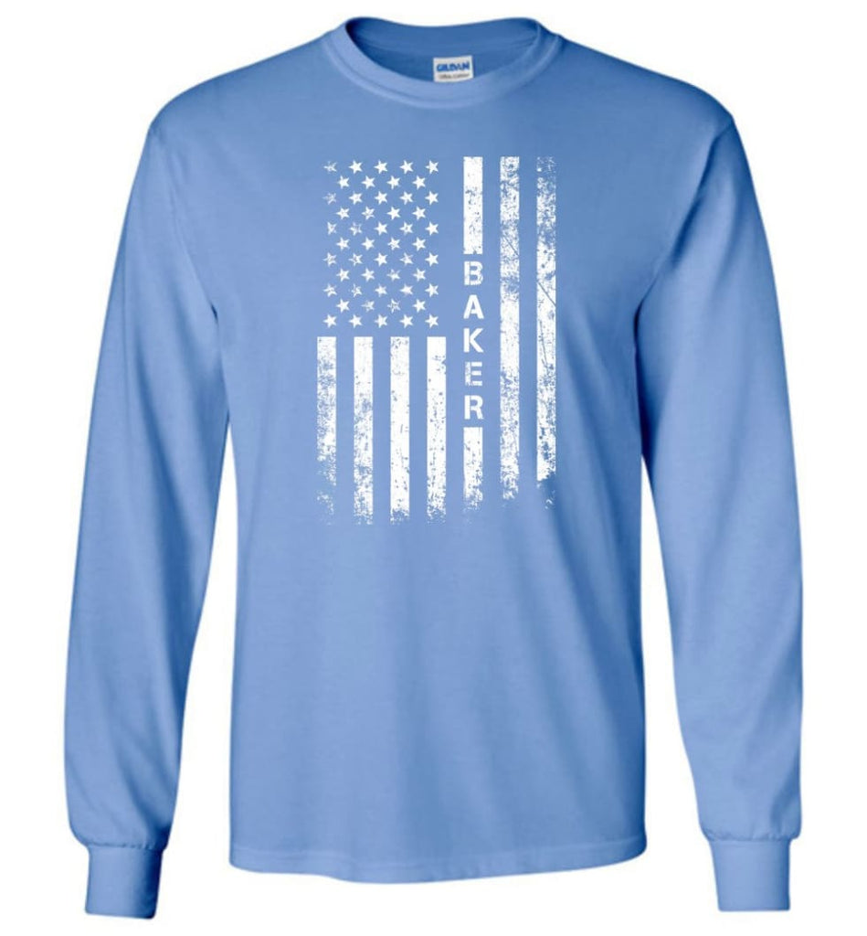 American Flag Baker - Long Sleeve T-Shirt - Carolina Blue / M