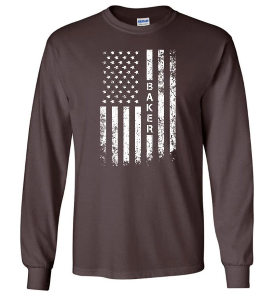 American Flag Baker - Long Sleeve T-Shirt - Dark Chocolate / M