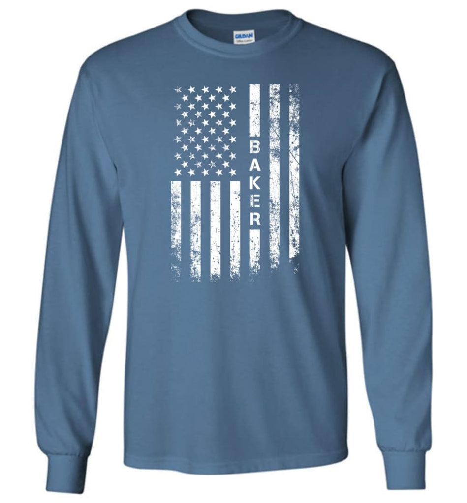 American Flag Baker - Long Sleeve T-Shirt - Indigo Blue / M