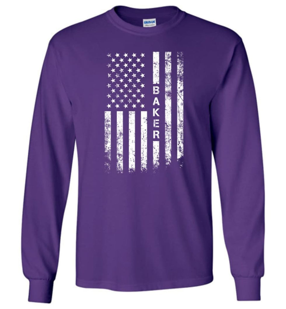 American Flag Baker - Long Sleeve T-Shirt - Purple / M