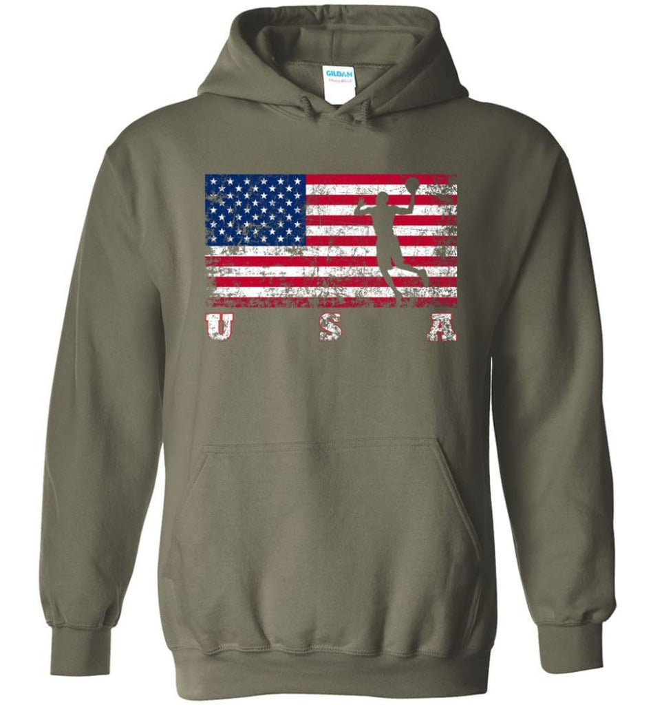 American Flag Basketball - Hoodie - Military Green / M