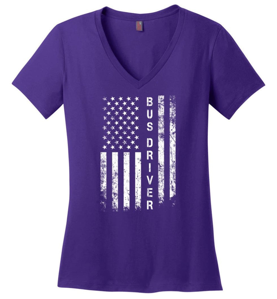 American Flag Biker Ladies V-Neck - Purple / M