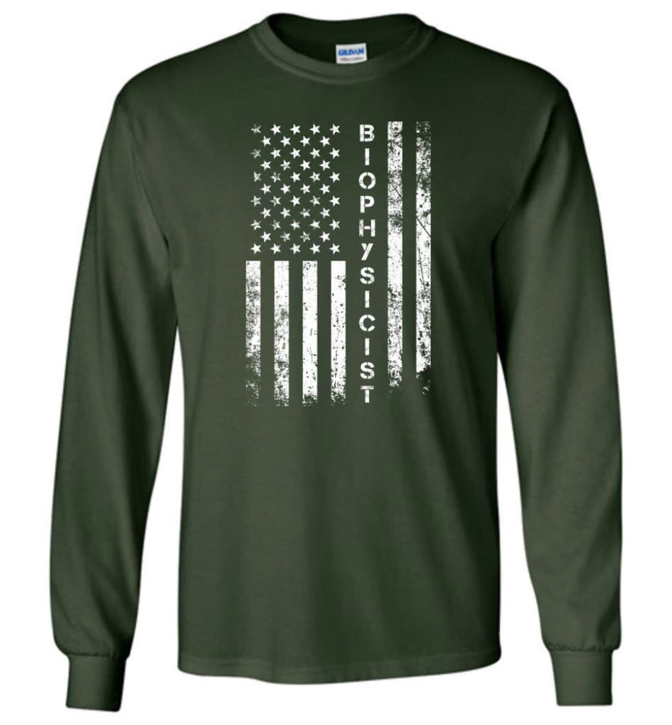 American Flag Biophysicist - Long Sleeve T-Shirt - Forest Green / M
