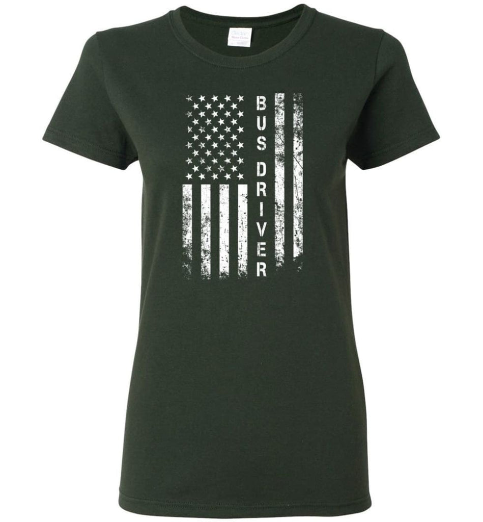 American Flag Bus Driver Women Tee - Forest Green / M