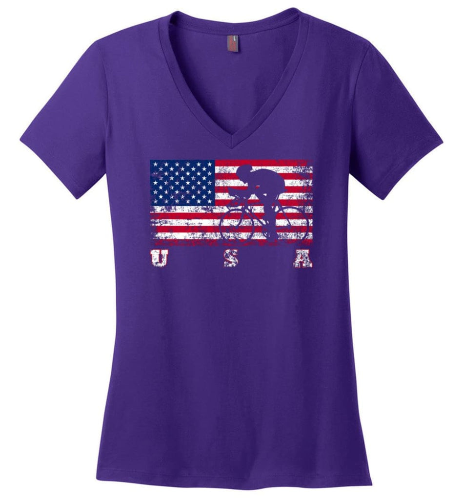 American Flag Canoe Sprint Ladies V-Neck - Purple / M