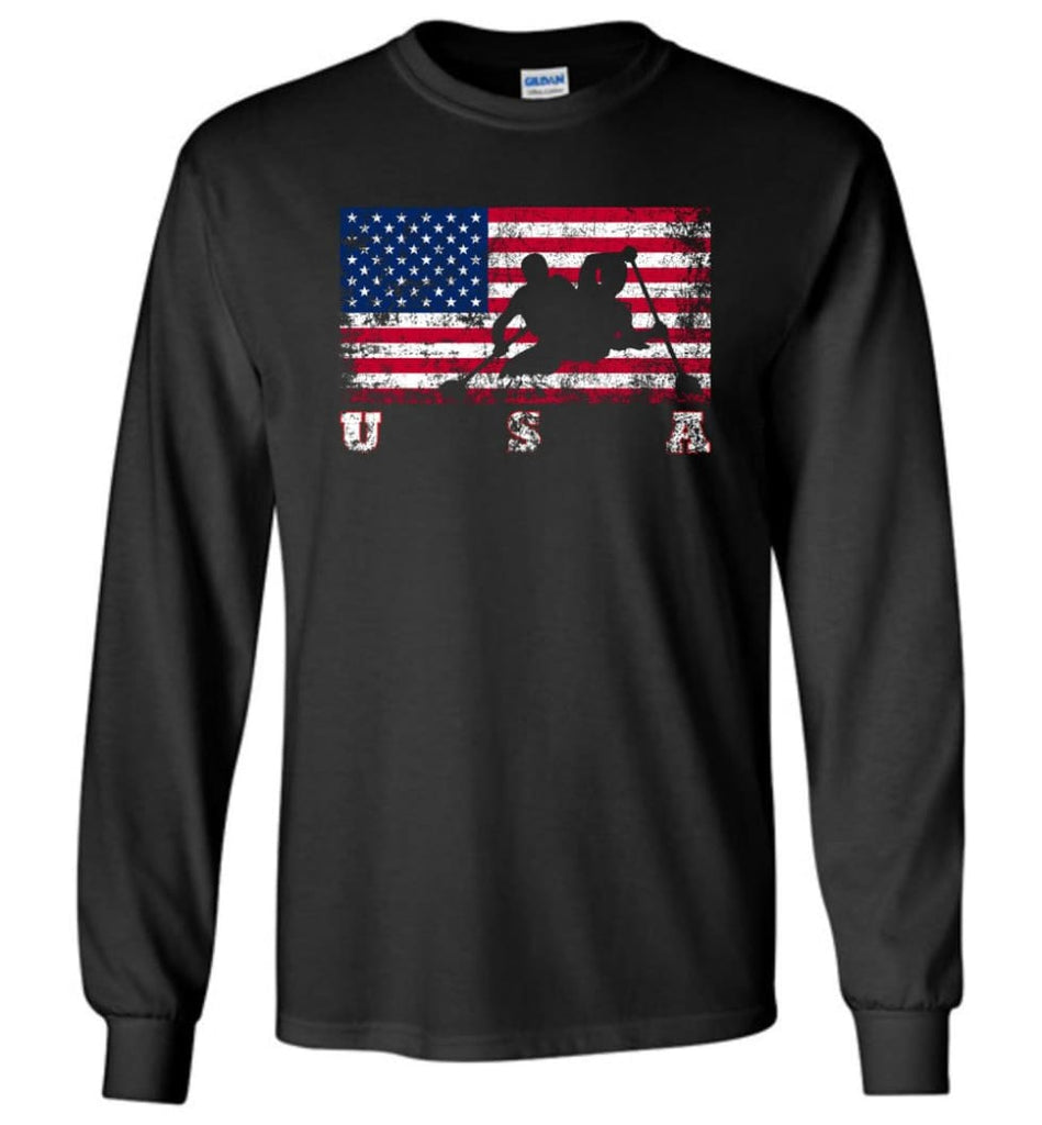American Flag Canoe Sprint - Long Sleeve T-Shirt - Black / M