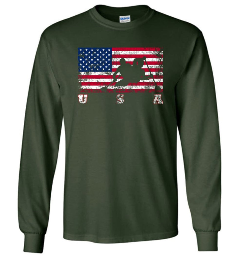 American Flag Canoe Sprint - Long Sleeve T-Shirt - Forest Green / M