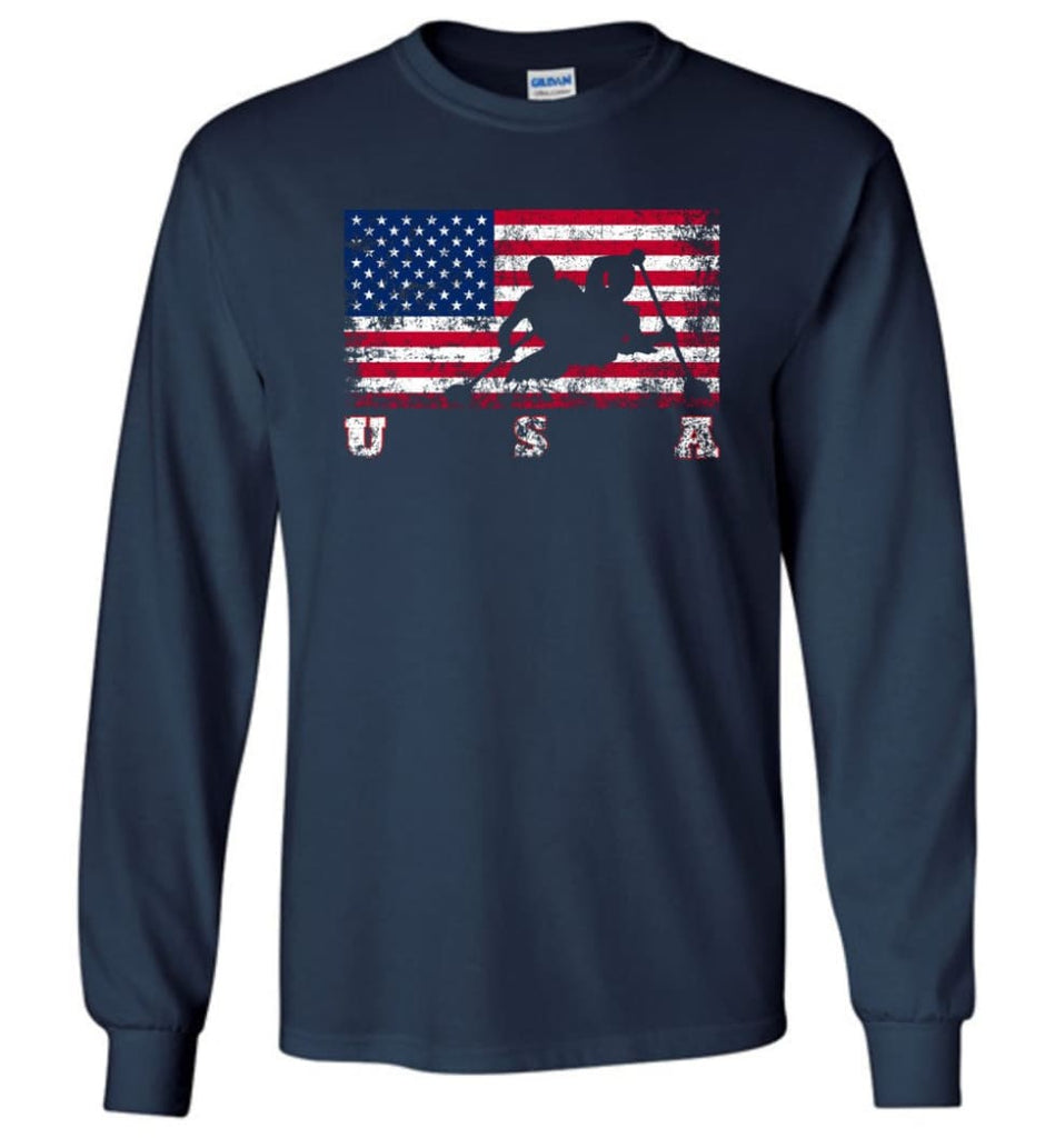 American Flag Canoe Sprint - Long Sleeve T-Shirt - Navy / M