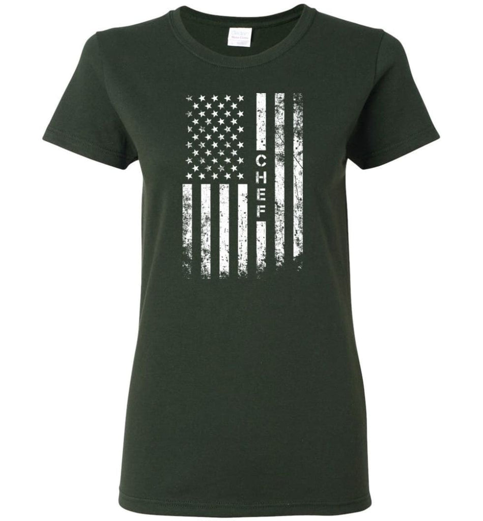 American Flag Chef Women Tee - Forest Green / M
