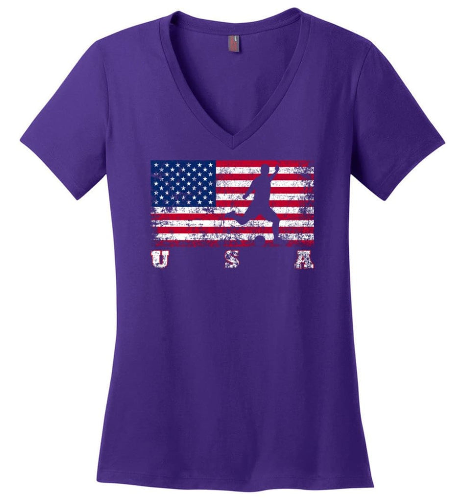 American Flag Cycling Road Ladies V-Neck - Purple / M