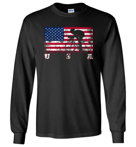 American Flag Cycling Road - Long Sleeve T-Shirt - Black / M