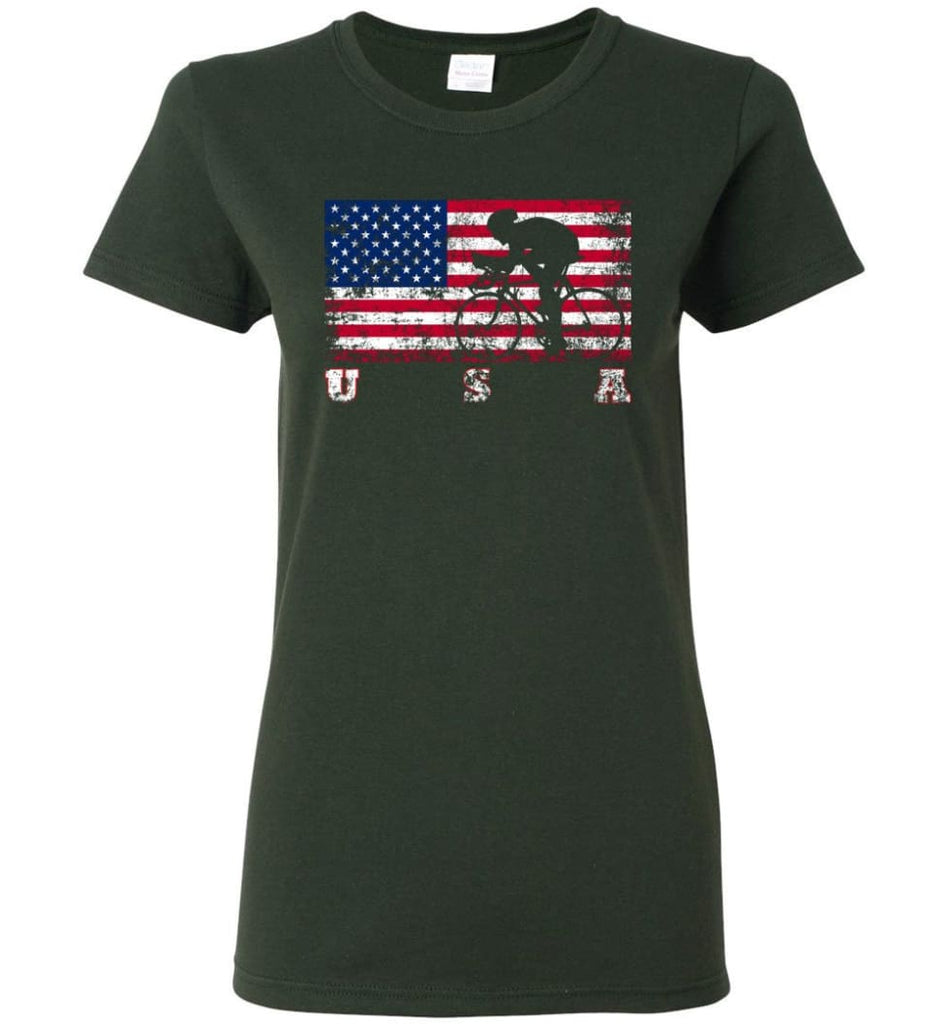 American Flag Cycling Road Women Tee - Forest Green / M
