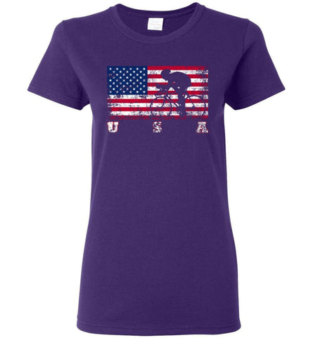 American Flag Cycling Road Women Tee - Purple / M