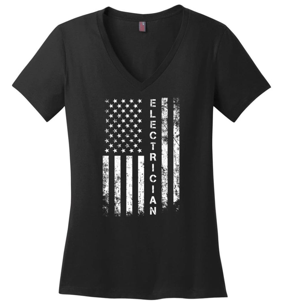 American Flag Designer Ladies V-Neck - Black / M