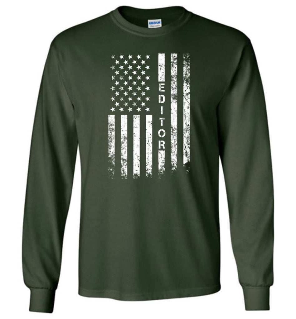 American Flag Editor - Long Sleeve T-Shirt - Forest Green / M