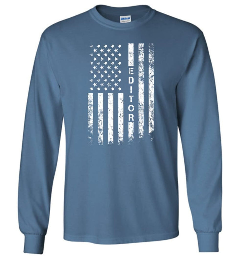 American Flag Editor - Long Sleeve T-Shirt - Indigo Blue / M